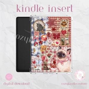Coquette Cats Kindle Insert: Strawberry Dessert Cozy E-Reader Decor (PDF Digital Download) - Clear Case Insert with PNG Clipart