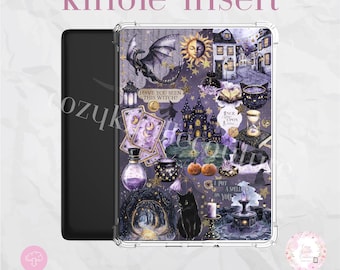 Inserto Kindle "Halloween Celestial Witch": accogliente decorazione autunnale per e-reader (download digitale PDF) - Inserto trasparente con clipart PNG