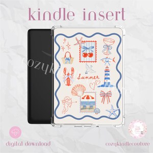 Blue Coastal Kindle Insert: Gemütlicher Sommer E-Reader Dekor (PDF Digital Download) - Clear Case Insert mit PNG Clipart