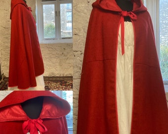 Red Wool Hooded Cloak