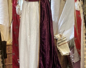 Regency style wine red velvet trained overdress