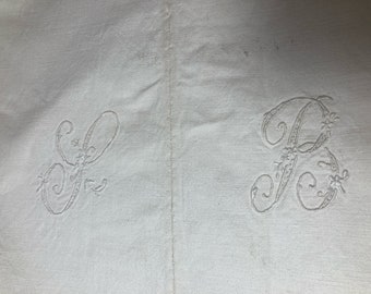 Vintage Rustic linen, or possibly even hemp sheet, with monogram