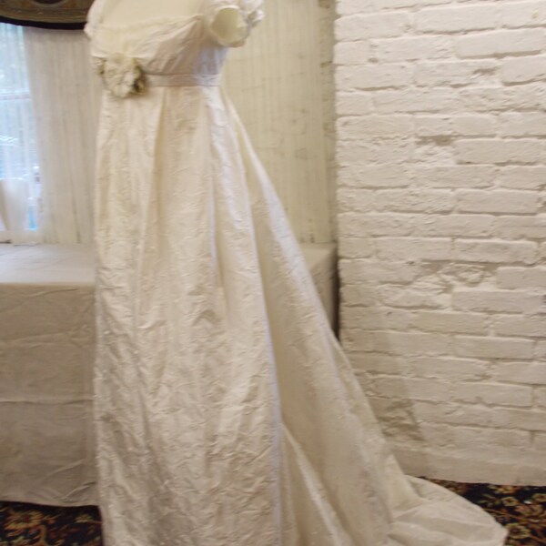 Ivory White Silk Regency Gown with train