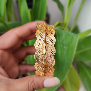 Bridal gold Plated bangles/Gold plated Guarantee bangles set/Set of 2 Traditional bangles