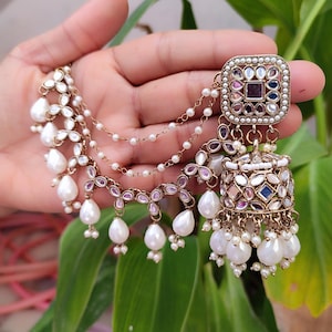 Bahubali Kundan Pearl Jhumka/Bridal Jewelry/Pakistani/Punjabi/Indian/Statement earring/Bridal earrings/Indian wedding jewelry