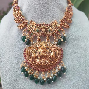 Temple Jewelry Set | Matte Gold Lakshmi Haram & Choker | South Indian Wedding Necklace Women jewellery
