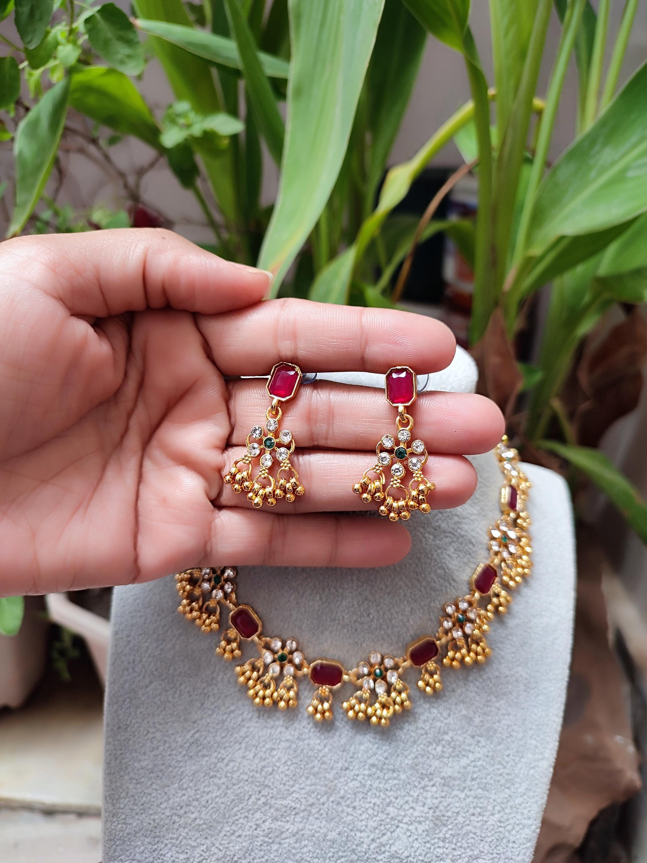 Temple Necklace/Gold Necklace/ Indian Necklace/Matte Gold Choker/Temple jewerly/Indian Jewelry/Guttapusalu Necklace