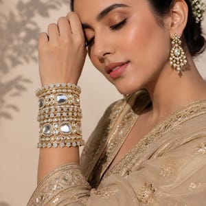 Kundan kvinnor bröllop brud armband set indiska smycken set