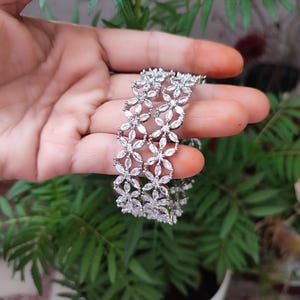 Silver CZ Diamond Indian Bangles: Floral Design