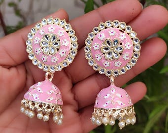 Meenakari indian Women Jhumki Kundan Earring jewellery