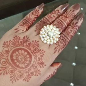 Gold Pearl Ring/Adjustable Ring/ Indian Ring/Pakistani Jewelry/ Indian Jewelry/ Bollywood Jewelry/Indian Wedding jewelry.