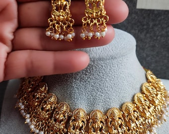Temple Necklace/Gold Necklace/ Indian Necklace/Matte Gold Choker/Temple jewerly/Indian Jewelry/Women jewelry /South Jewelry
