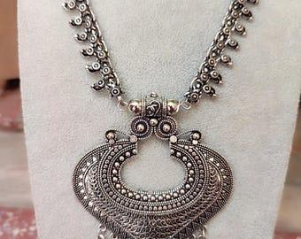 Oxidized Boho Bridal Jewelry Set: Indian Necklace and Earrings