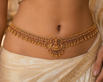 South Indian Kamarband, Gold Plated Waist Belt, Temple Jewelry Waist Chain