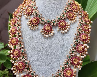 Tempel Schmuck-Set Antikes Gold haram set Südindische Braut Set Indischer Schmuck-Set Frauen Schmuck