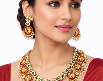 Zuid-Indiase tempelkettingset, Kundan-bruidssieraden, etnische bruiloftset