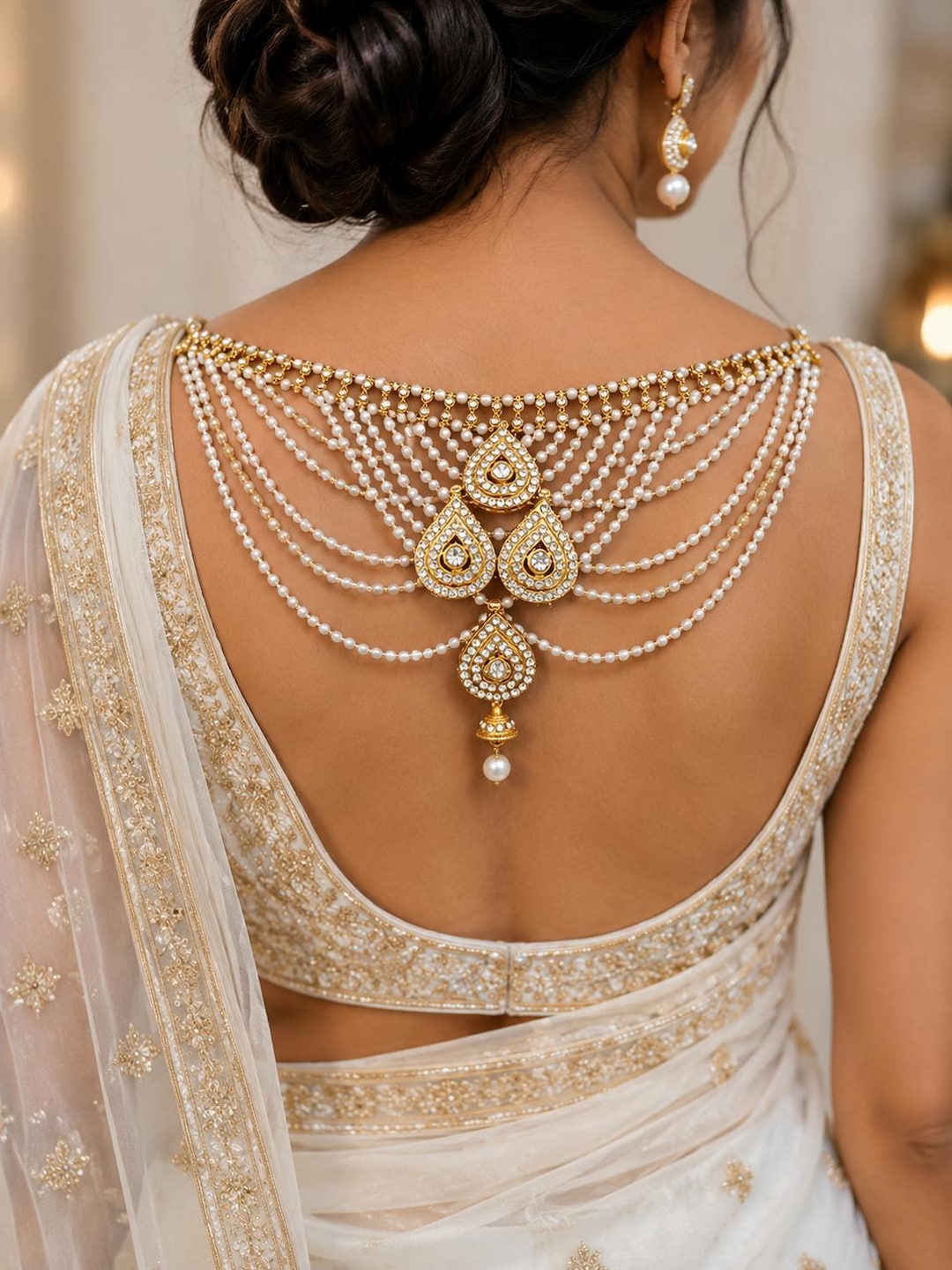 Saree Accessory Indian Bollywood Designer Saree Brooch, White Pearl Sari Blouse ...