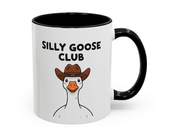 Silly Goose Club Coffee Mug, Quirky Mug, Fun Gift for Goose Lovers, Office Humor Mug, Accent Black Handle Mug
