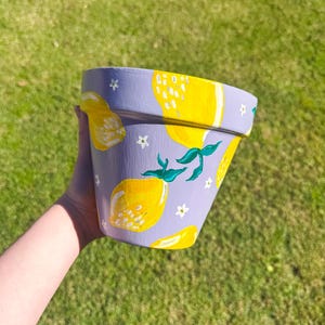 Hand painted pot: Lavender Lemon Blossom