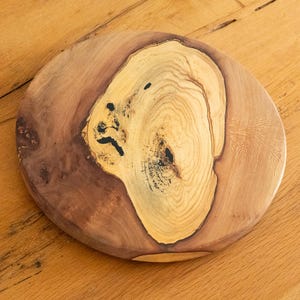 Handcrafted 14&quot; Sycamore Lazy Susan – Reclaimed Wood from Orange, CA | 14&quot; Rustic Turntable for Kitchen Table or Centerpiece