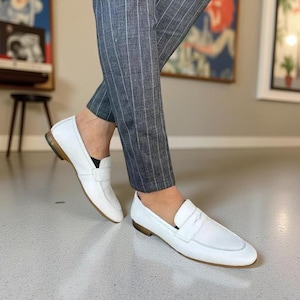 Stylish Design White Leather Formal Slip shoes, Loafer Office Dress Shoes For Men