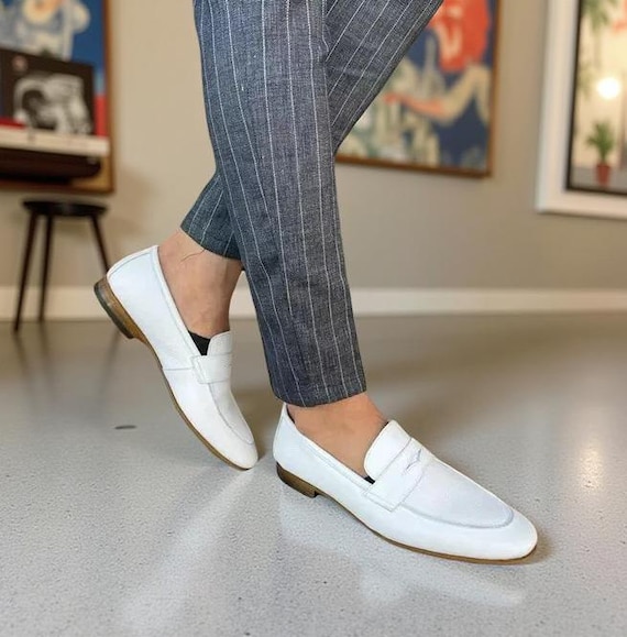 Stylish Design White Leather Formal Slip Shoes, Loafer Office Dress Shoes  for Men - Etsy Canada