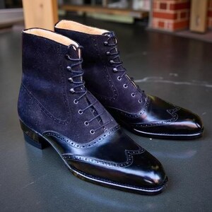 New Handmade Men&#39;s Wing tip Leather ankle dress boots, Men Navy blue dress boots