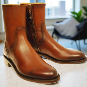 Handmade Mens brown leathe zipper ankle boots, Men brown dress boots, Men boots