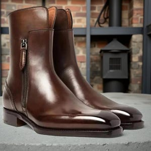 Genuine Handmade Leather Ankle Zipper Boots For Men&#39;s, Ankle Dress, Men&#39;s Boots