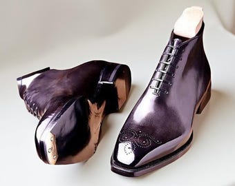 カスタムメイド グッドイヤーウェルト製法 ハンドクラフト 本革 チャッカブーツ レースアップ ヴィンテージ フォーマルドレス メンズ