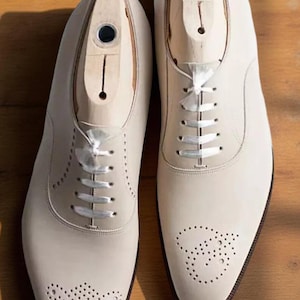 New Handmade White Leather Lace up Dress Boots Formal Casual Dress Shoes For Men