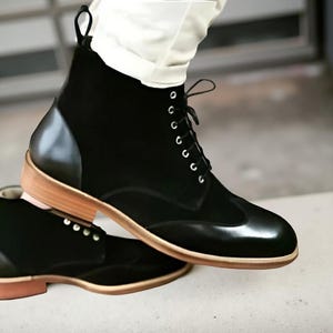 Handmade Black Color Boots Mens Oxford Wing Tip Boot High Ankle Leather Men Boot