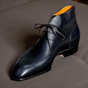 Handmade Leather Tuxedo Boots: Black Lace-Up Ankle Boots