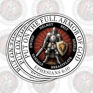 1Pcs Full Armor of God Sticker – Ephesians 6:10 Christian Knight Bible Verse Vinyl Decal Waterproof for Laptop, Tumbler, Bible Case