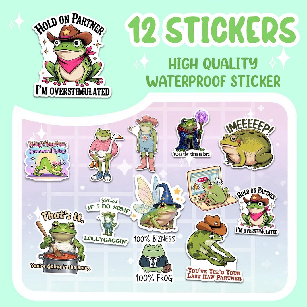12 PCS Funny Frog Stickers, Chaotic Meme Water Bottle Sticker, Unhinged ...