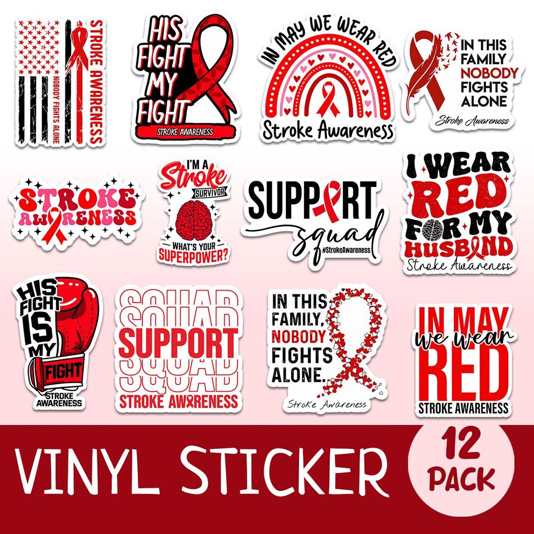 12pcs Stroke Awareness Stickers Wear Red Support Squad Decals Gift for ...