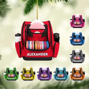 Personalized Disc Golf Bag Christmas Ornament: Flat 2D Acrylic Ornament, Disc Golf Gift for Players