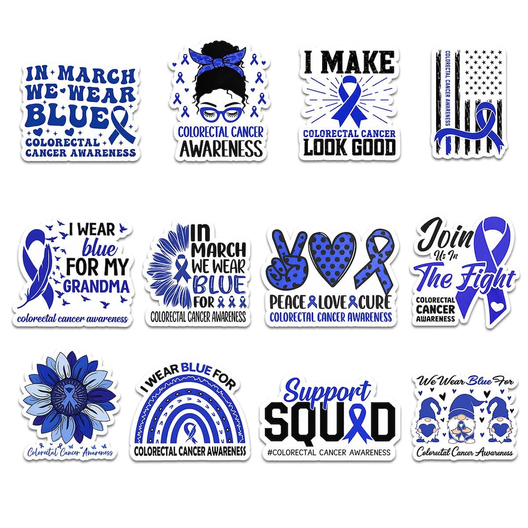 12pcs Colorectal Cancer Awareness Stickers Support Ribbon Motivational ...
