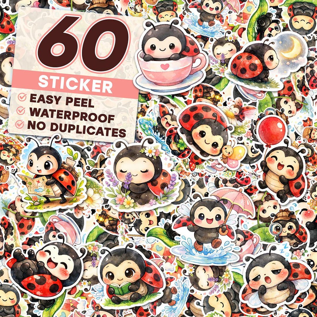 Ladybug Sticker Pack 60pcs Cute and Colorful Ladybug Ladybugs With ...