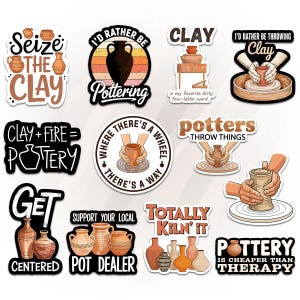 12pcs Pottery Stickers Ceramic Artist Humor Vinyl Decals for Laptop Water Bottle Phone Notebook Studio Gift