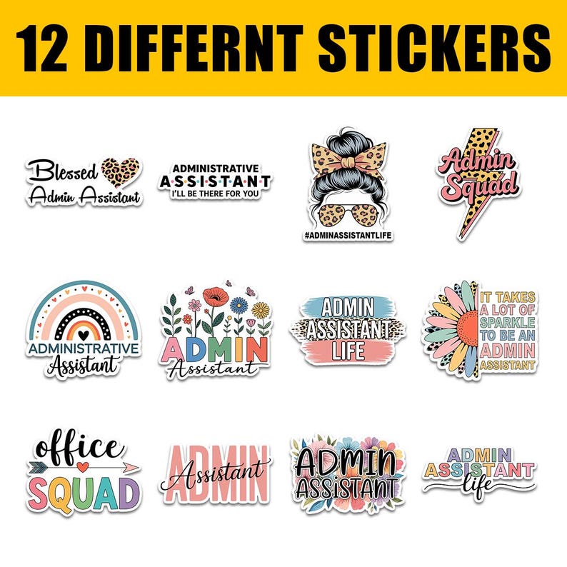 Hello Admin Sticker 12 Pcs Admin Assistant Stickers – Office Decals for Administrative ...