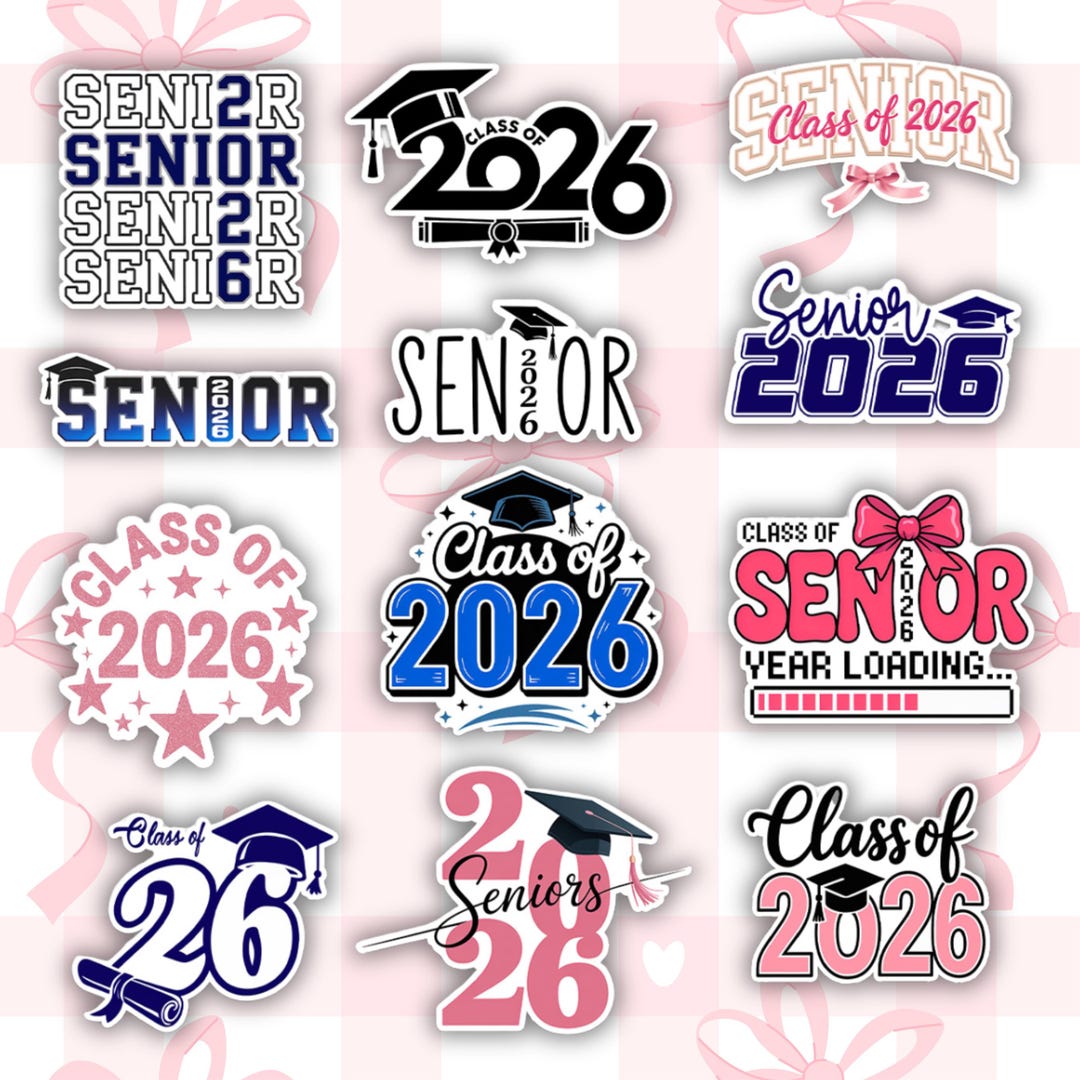 COMBO 12 PCS Senior 2026 Stickers, , Girly Bow School Theme, Class of ...