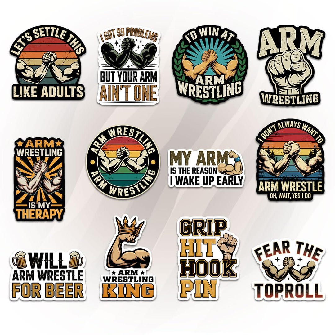 12pcs Arm Wrestling Stickers Gym Strength Humor Quotes Grip Hit Hook ...
