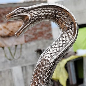Snake Head Walking Cane: Silver-Tone Metal Handle, Black Hardwood Shaft Gift for father