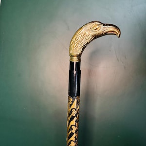 Vintage Foldable Eagle-Head Handle Walking Cane | Brass Eagle Top | Black Twisted Wood Shaft | Elegant Gift for Grandfather - Gentleman cane