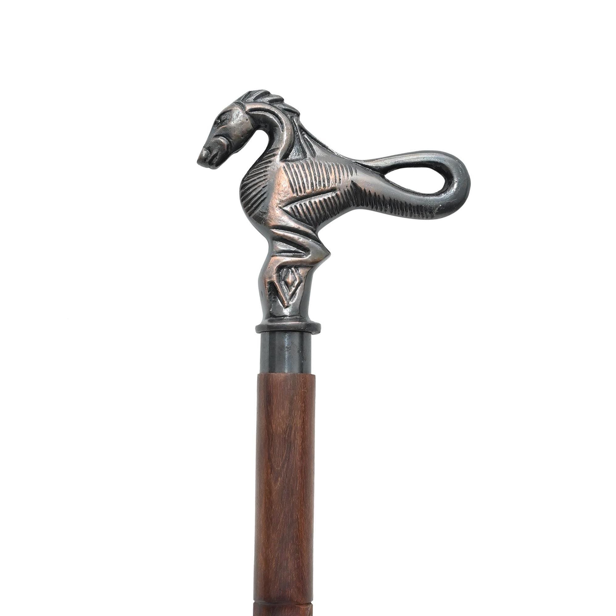 (アンティーク)馬の頭のハンドル付き杖 馬頭杖 — 彫刻された木製のシャフトと金属製のハンドル - Etsy 日本