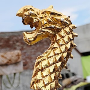 Dragon Head Walking Cane: Handcrafted Brass & Wood Gothic Steampunk Stick For Gentleman&#39;s cane