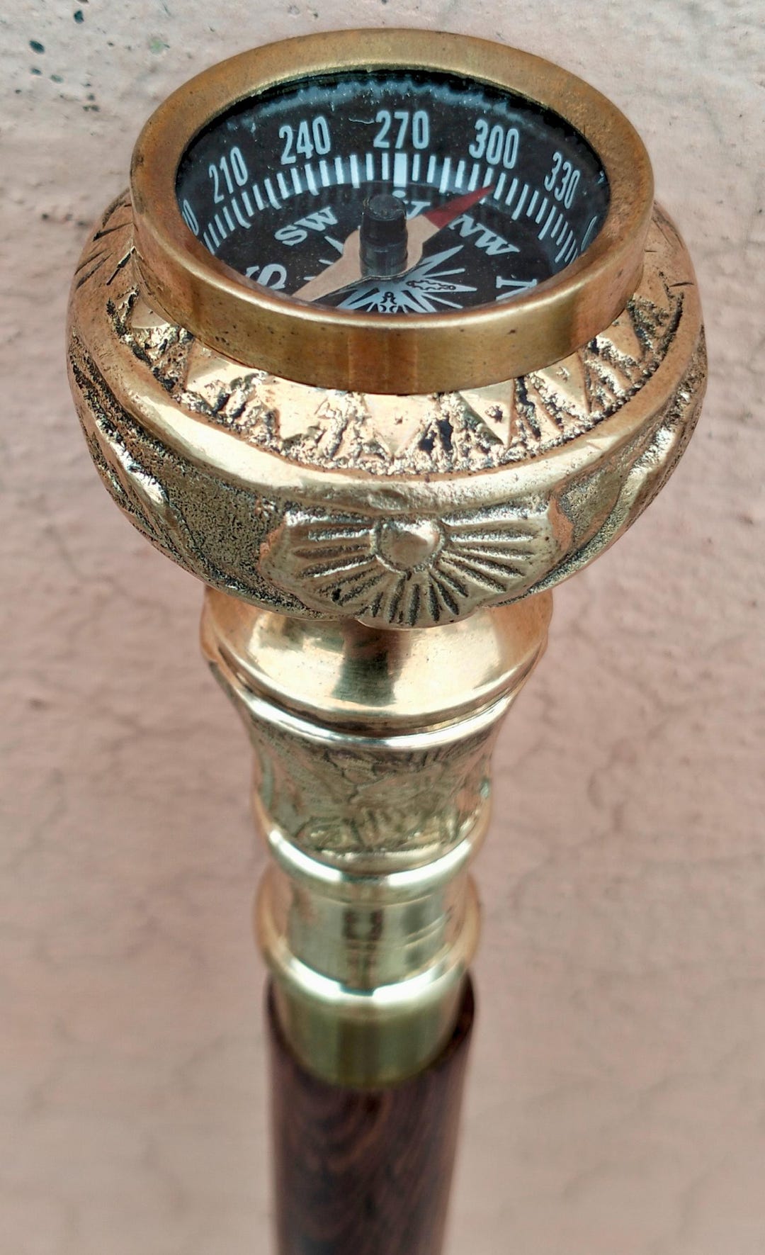 Vintage Style Wooden Walking Cane With Brass Compass Handle Gift for ...