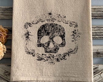 Flour sack towel Vintage Halloween skeleton skull towel