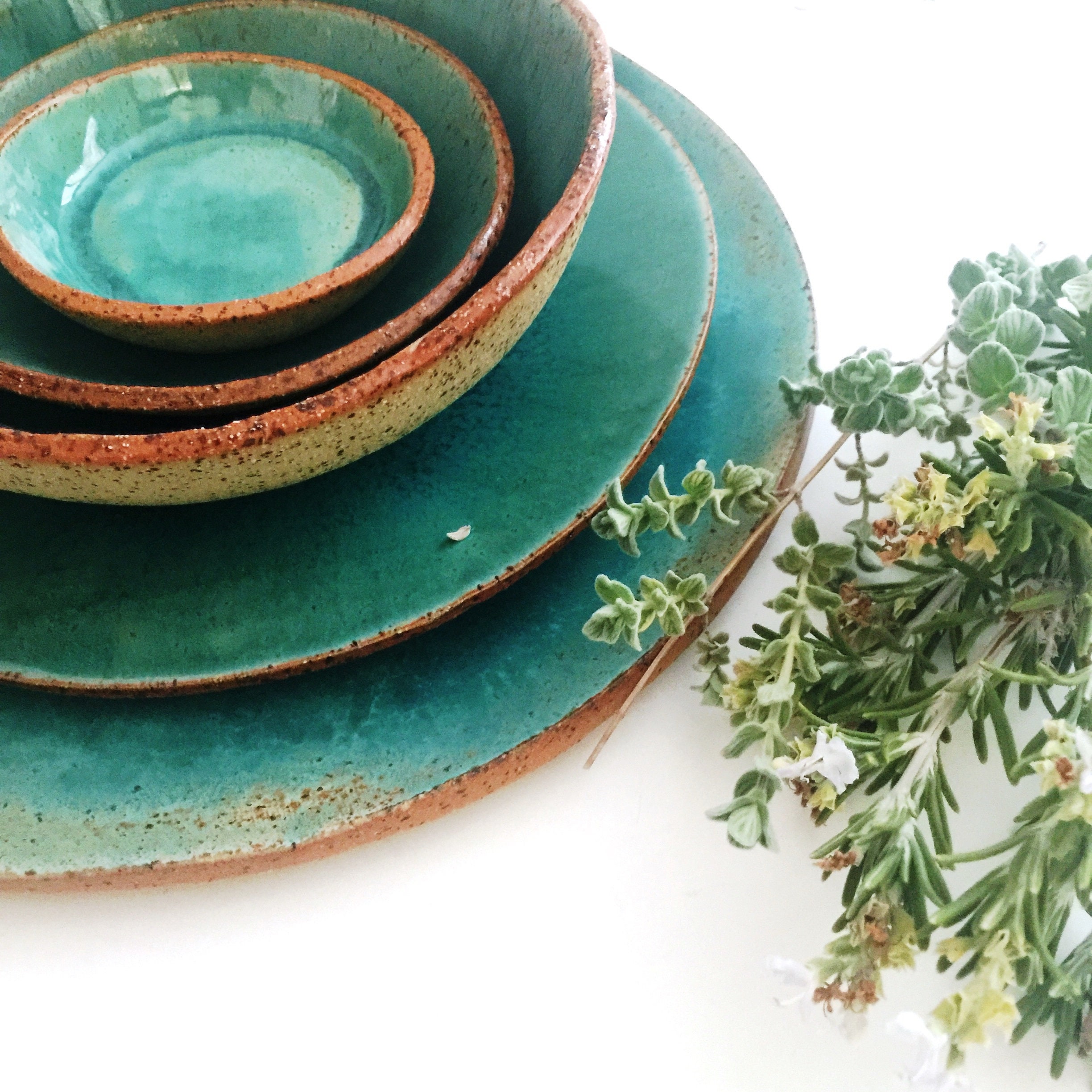 Stoneware Dinnerware Set Handmade Pottery Plates and Bowls | Etsy